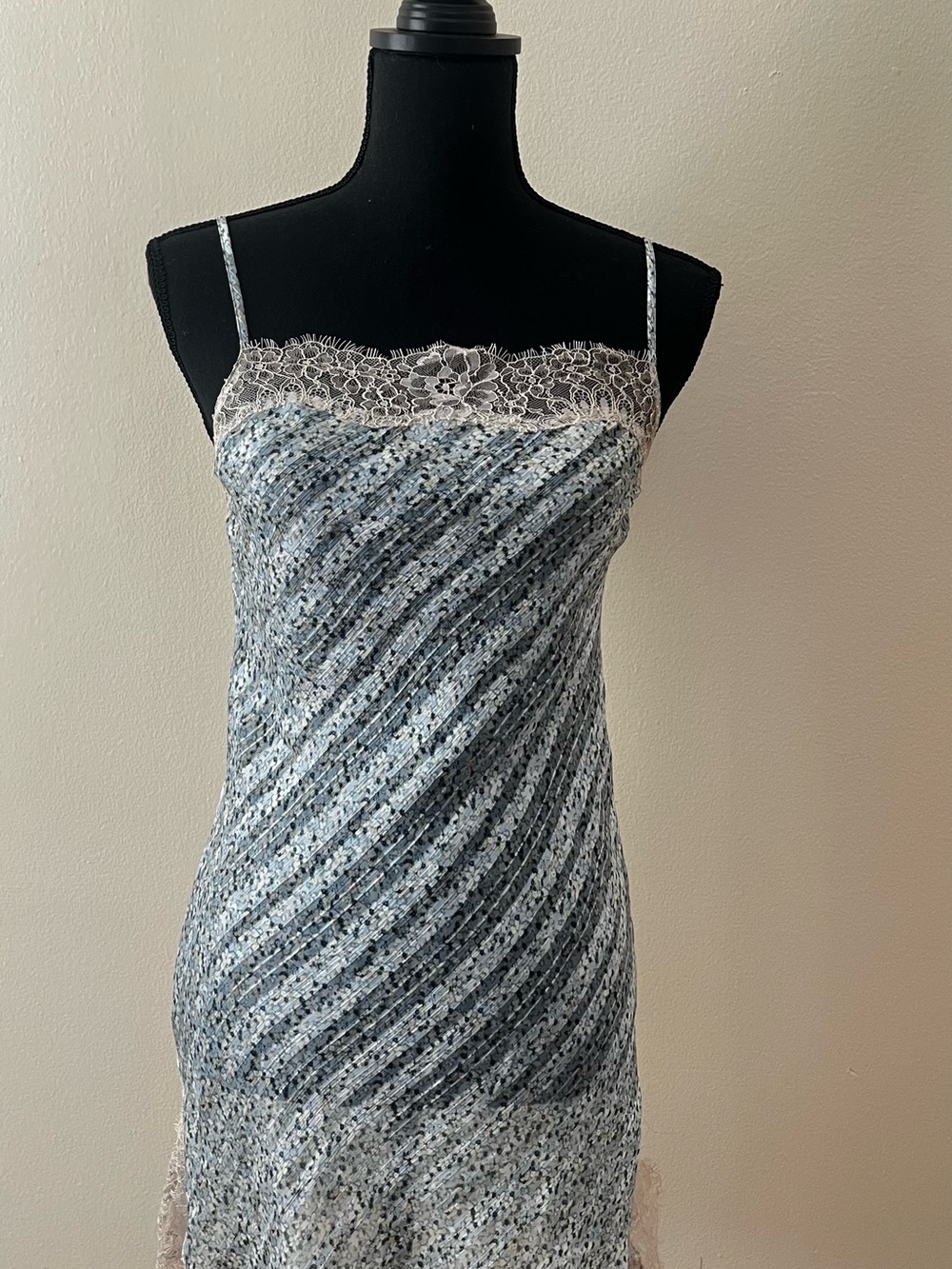Victoria's Secret Blue and White Lace-Trim Slip Chemise